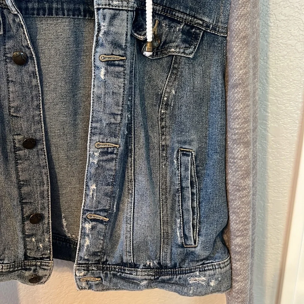 Free People distressed Denim and sweatshirt hooded jacket size M - Picture 4 of 11